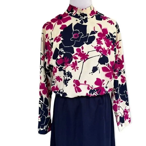 Vintage 60’s/70’s Floral High Neck Maxi Dress with Dolman sleeves L - Picture 4 of 13